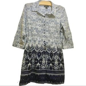 Lands End Blue Boho Shirt Tunic Shirt Button Dress